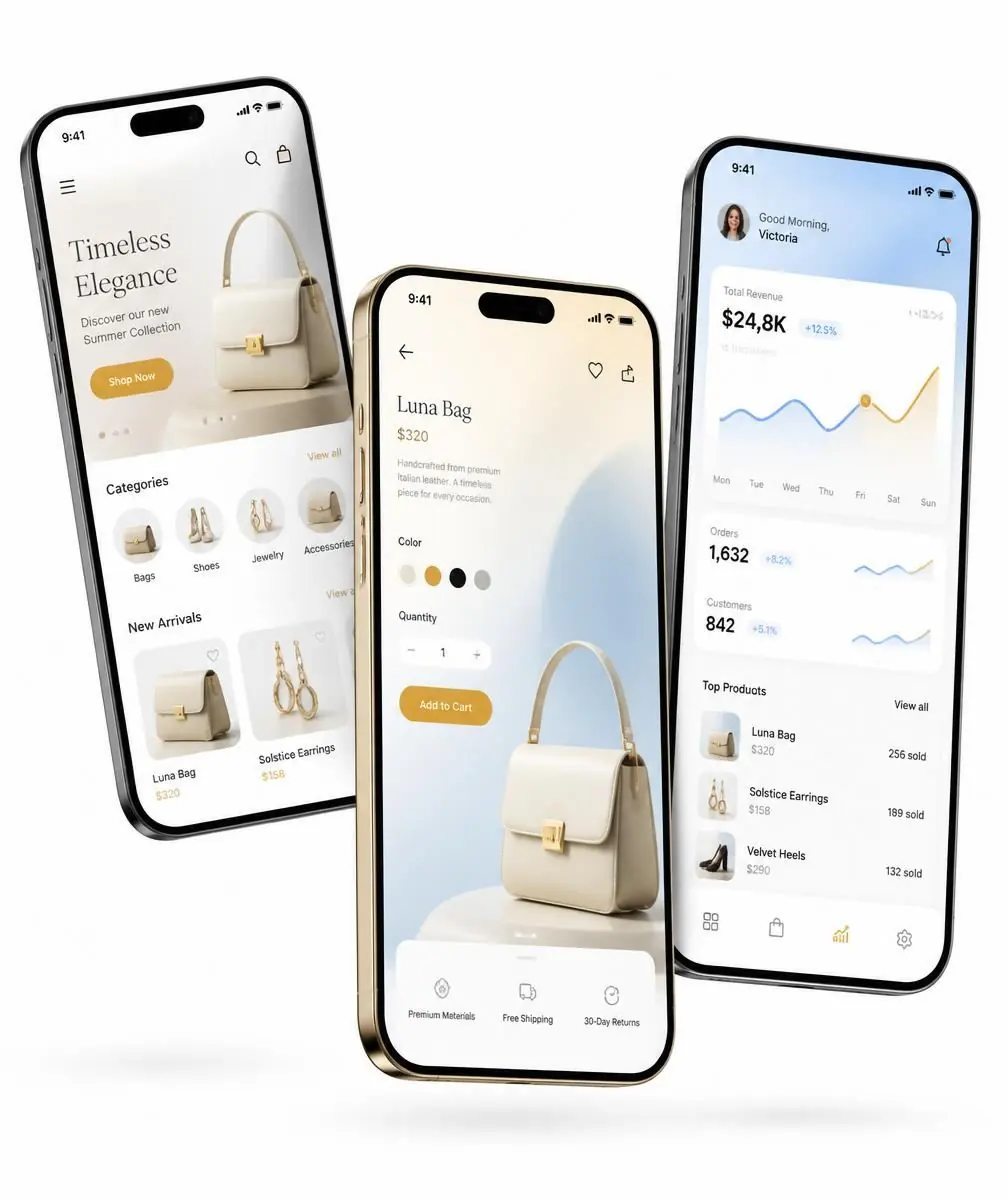 Mobile app screens